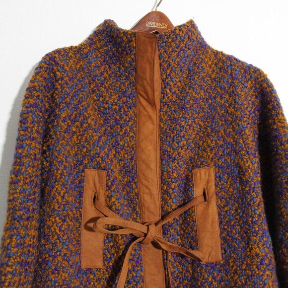 Bonnie Cashin for Sills Tweed Boucle Coat Jacket Vintage Blue Tan Suede Wool - Picture 2 of 16